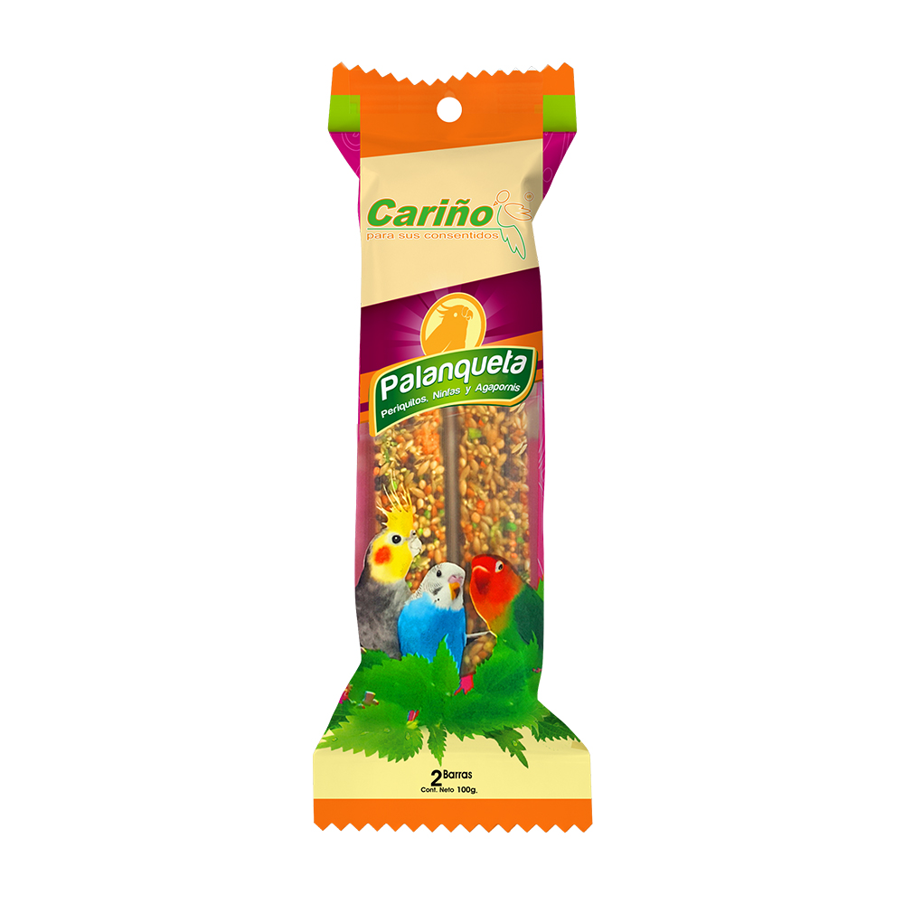 PALANQUETAS PARA PERIQUITOS, NINFAS Y AGAPORNIS (2BARRAS 90G) CARINO PPNA90